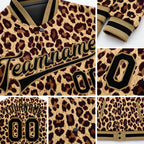 Custom Brown Black-Old Gold Leopard 3D Pattern Design Bomber Full-Snap Varsity Letterman Jacket detail