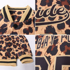 Custom Brown Black-Old Gold Leopard 3D Pattern Design Bomber Full-Snap Varsity Letterman Jacket photo 4