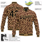 Custom Brown Black-Old Gold Leopard 3D Pattern Design Bomber Full-Snap Varsity Letterman Jacket photo 5