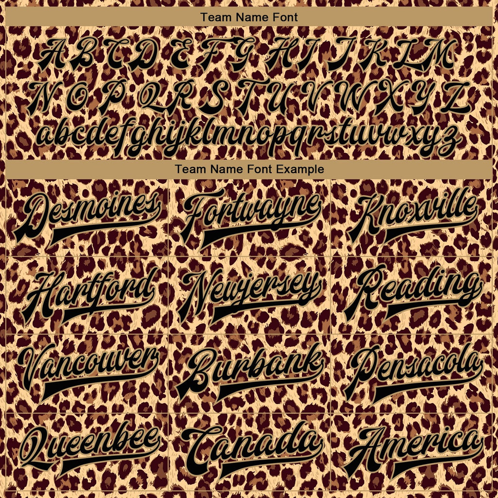 Custom Brown Black-Old Gold Leopard 3D Pattern Design Bomber Full-Snap Varsity Letterman Jacket photo 6