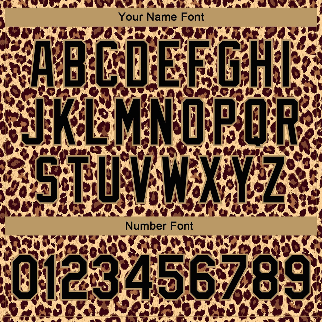 Custom Brown Black-Old Gold Leopard 3D Pattern Design Bomber Full-Snap Varsity Letterman Jacket photo 7