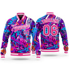 Custom Graffiti Pattern Pink-White Words 3D Bomber Full-Snap Varsity Letterman Jacket