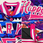 Custom Graffiti Pattern Pink-White Words 3D Bomber Full-Snap Varsity Letterman Jacket photo 4