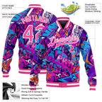 Custom Graffiti Pattern Pink-White Words 3D Bomber Full-Snap Varsity Letterman Jacket photo 5