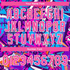 Custom Graffiti Pattern Pink-White Words 3D Bomber Full-Snap Varsity Letterman Jacket photo 7
