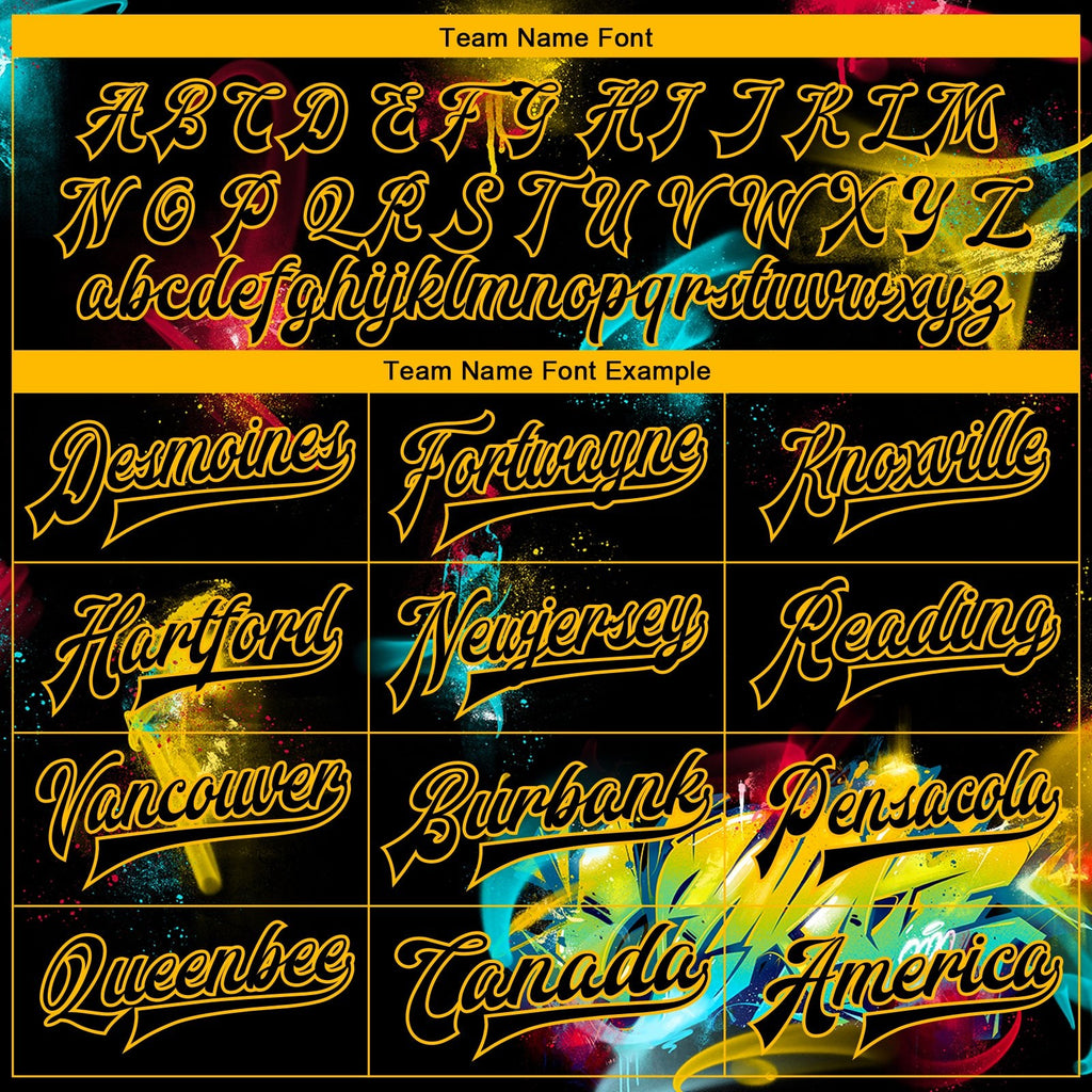 Custom Graffiti Pattern Black-Gold 3D Bomber Full-Snap Varsity Letterman Jacket photo 5