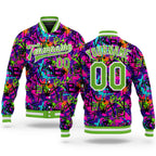 Custom Graffiti Pattern Neon Green-White 3D Bomber Full-Snap Varsity Letterman Jacket