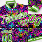 Custom Graffiti Pattern Neon Green-White 3D Bomber Full-Snap Varsity Letterman Jacket detail