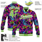 Custom Graffiti Pattern Neon Green-White 3D Bomber Full-Snap Varsity Letterman Jacket photo 5