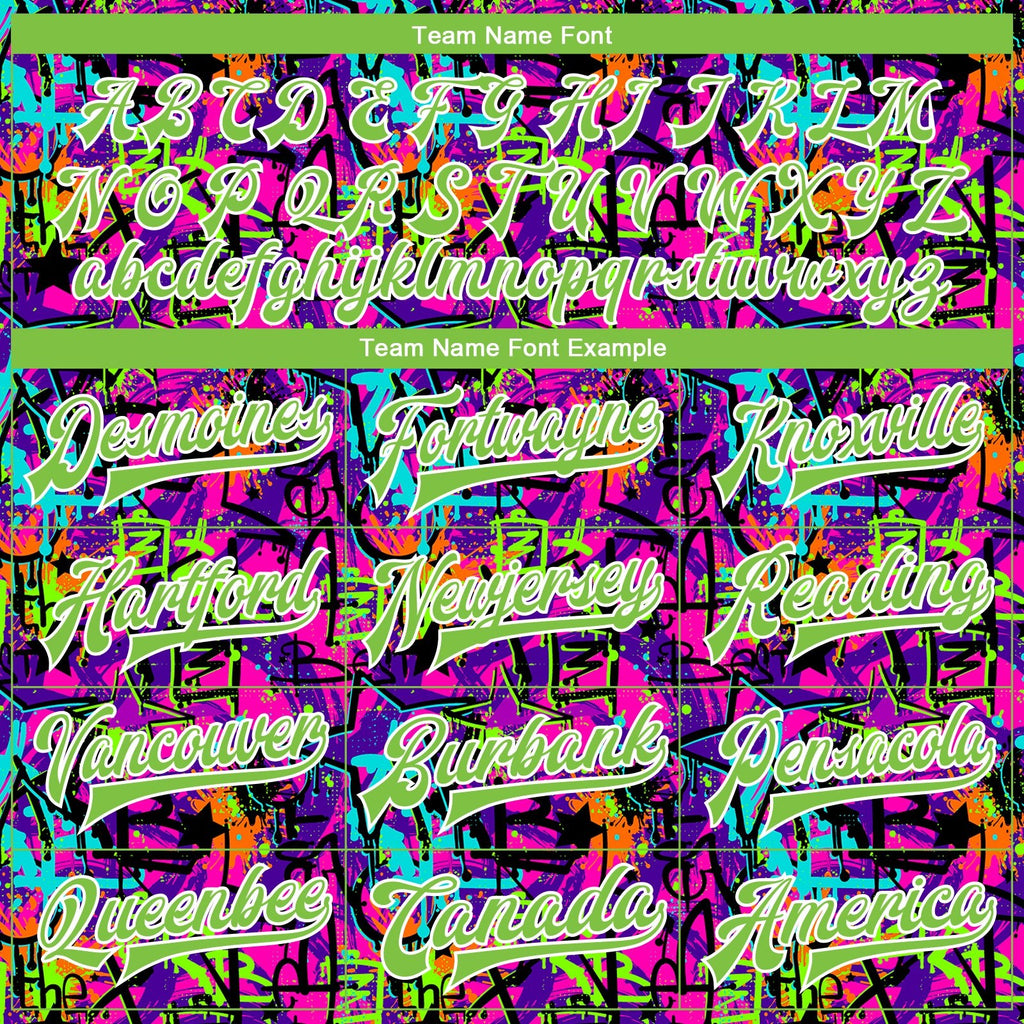 Custom Graffiti Pattern Neon Green-White 3D Bomber Full-Snap Varsity Letterman Jacket photo 6