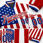 Custom White Royal-Red American Flag Fashion 3D Bomber Full-Snap Varsity Letterman Jacket detail
