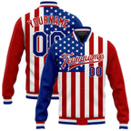 Custom White Royal-Red American Flag Fashion 3D Bomber Full-Snap Varsity Letterman Jacket photo 1
