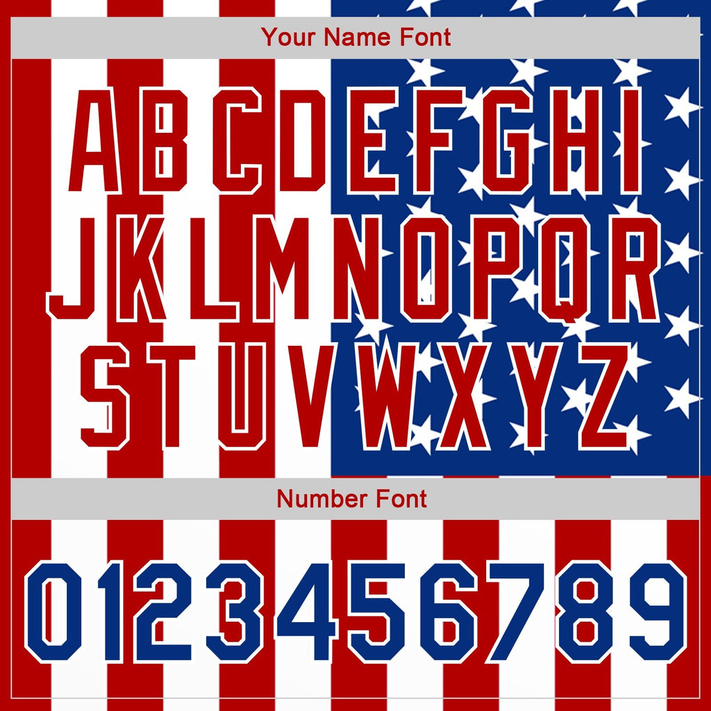 Custom White Royal-Red American Flag Fashion 3D Bomber Full-Snap Varsity Letterman Jacket photo 7