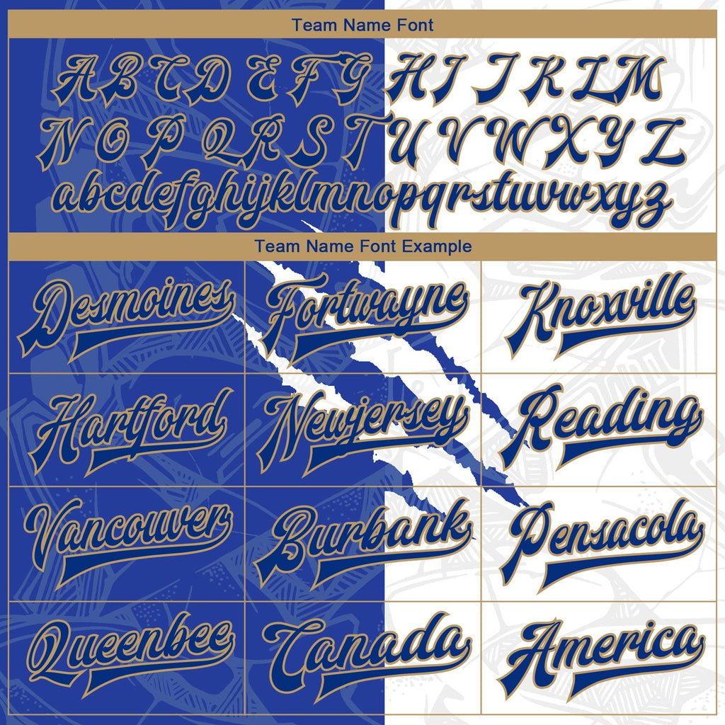 Custom Graffiti Pattern Royal-Old Gold Scratch 3D Bomber Full-Snap Varsity Letterman Jacket photo 5