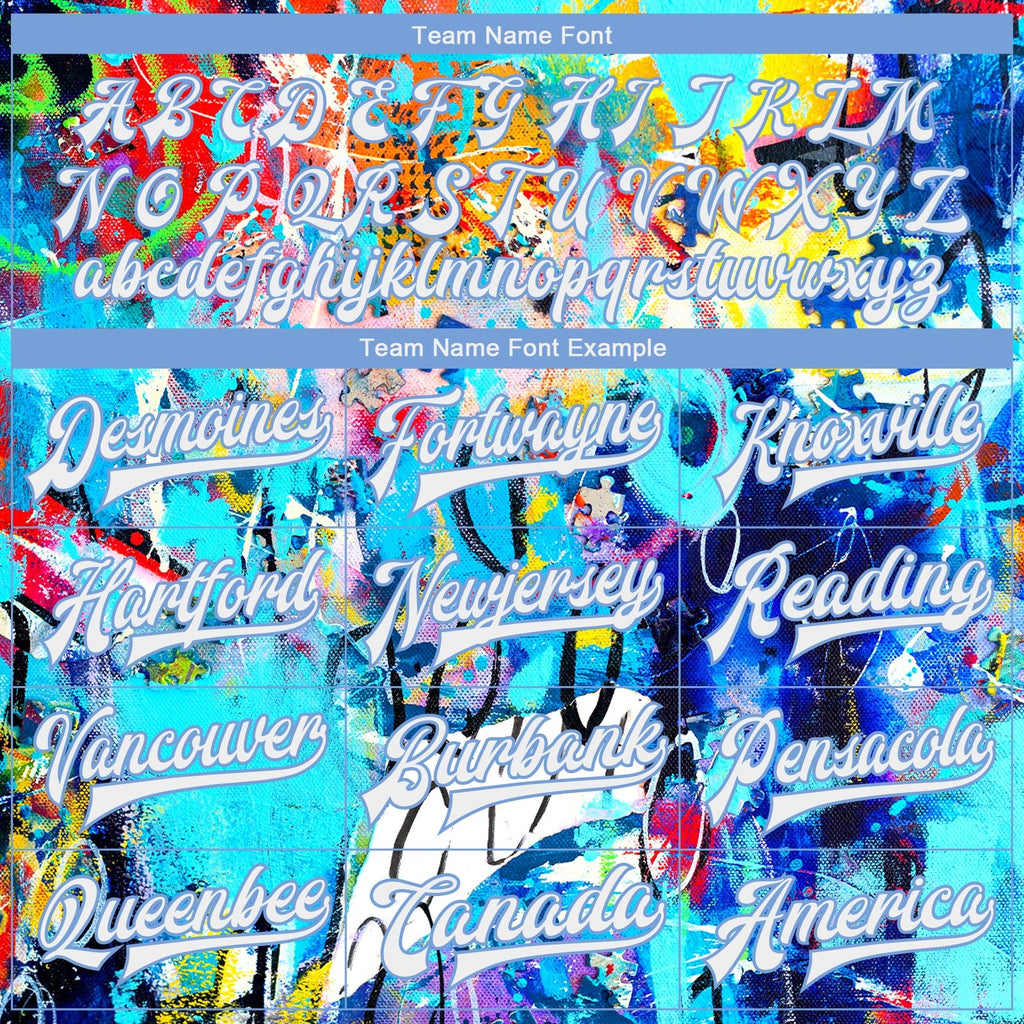 Custom Graffiti Pattern White-Light Blue Abstract 3D Bomber Full-Snap Varsity Letterman Jacket photo 5