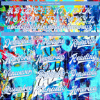 Custom Graffiti Pattern White-Light Blue Abstract 3D Bomber Full-Snap Varsity Letterman Jacket photo 5
