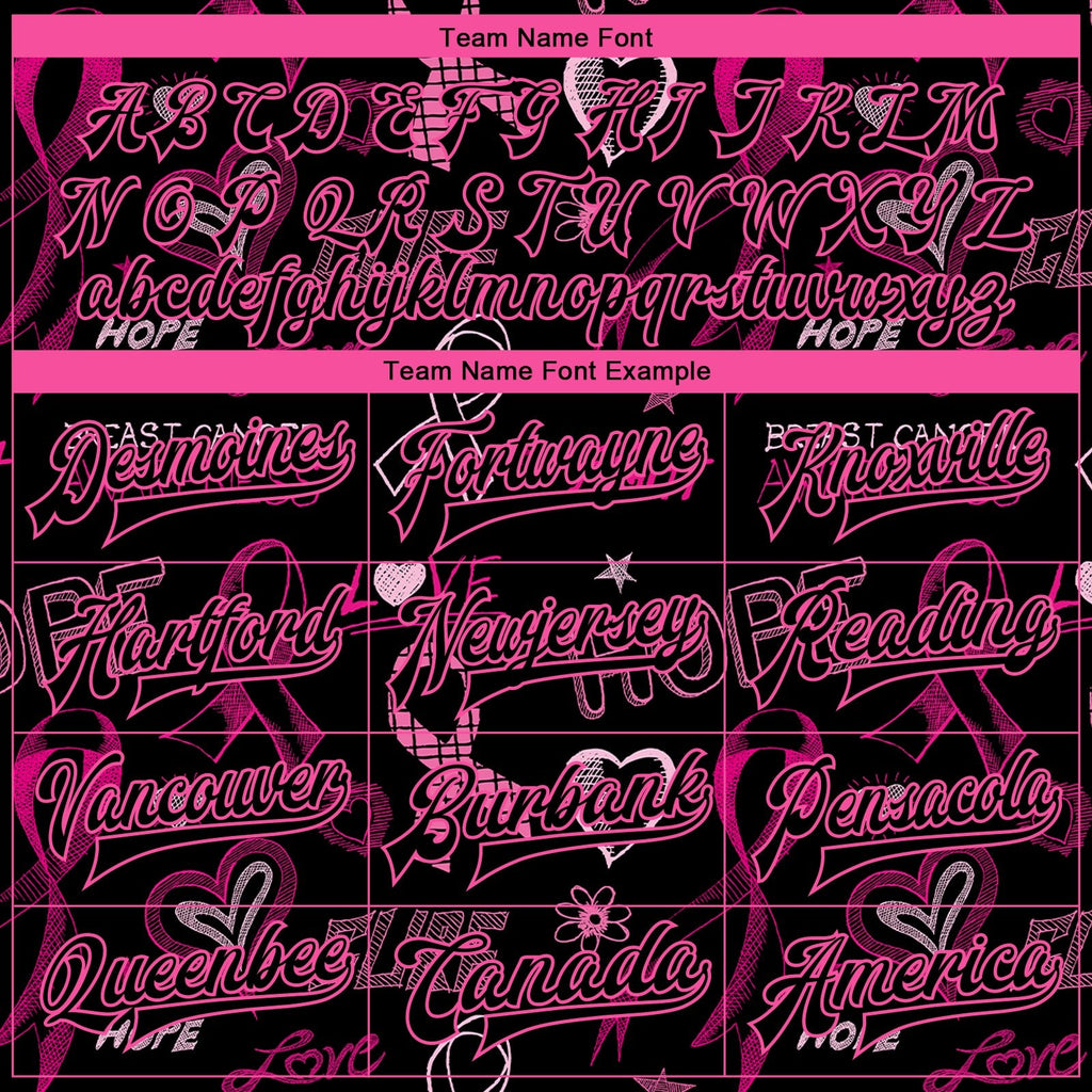 Custom Black Black Pink-Light Blue Pink Ribbon Breast Cancer Awareness 3D Pattern Design Bomber Full-Snap Varsity Letterman Jacket photo 5