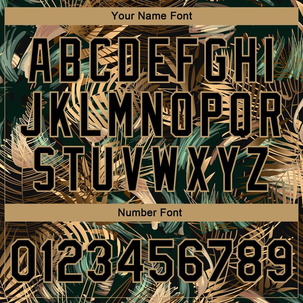 Custom Black Black-Old Gold Hawaii Palm Trees 3D Bomber Full-Snap Varsity Letterman Jacket photo 5