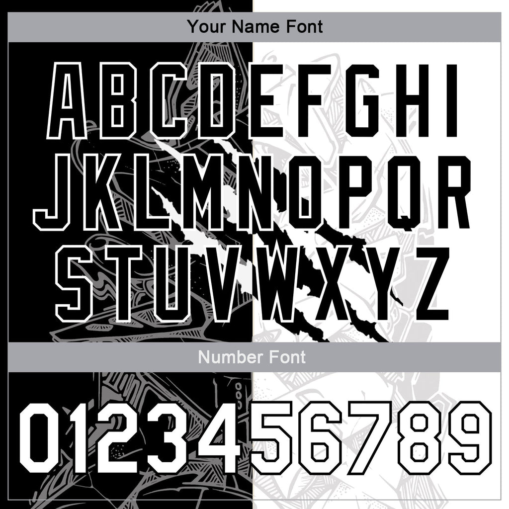 Custom Graffiti Pattern White-Black Scratch 3D Bomber Full-Snap Varsity Letterman Jacket photo 6