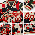 Custom Camo Red-Cream 3D Bomber Full-Snap Varsity Letterman Salute To Service Jacket detail