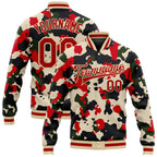 Custom Camo Red-Cream 3D Bomber Full-Snap Varsity Letterman Salute To Service Jacket photo 1