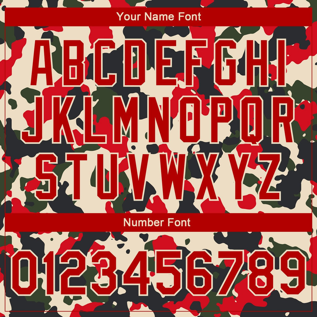 Custom Camo Red-Cream 3D Bomber Full-Snap Varsity Letterman Salute To Service Jacket photo 7