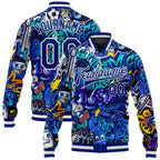 Custom Graffiti Pattern Royal-White Abstract Urban Street Art 3D Bomber Full-Snap Varsity Letterman Jacket photo 1