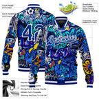 Custom Graffiti Pattern Royal-White Abstract Urban Street Art 3D Bomber Full-Snap Varsity Letterman Jacket photo 5