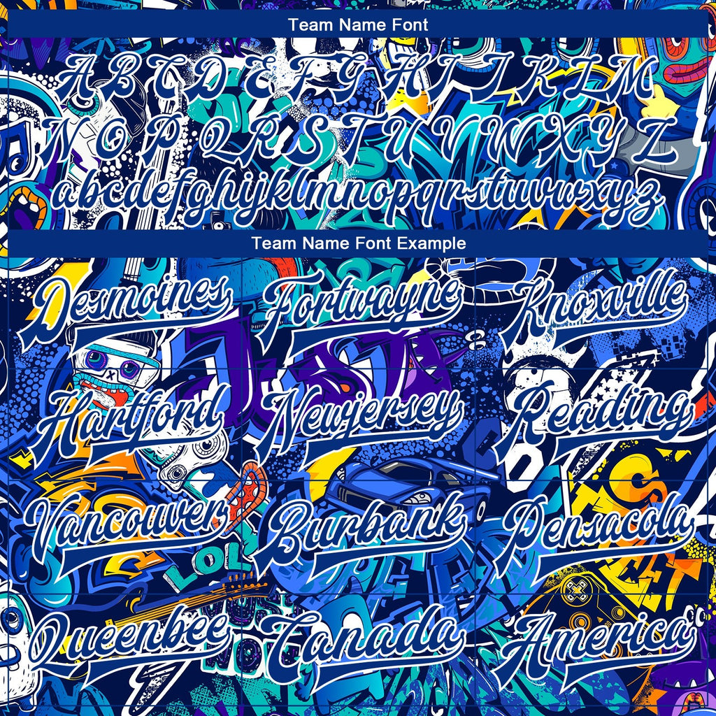 Custom Graffiti Pattern Royal-White Abstract Urban Street Art 3D Bomber Full-Snap Varsity Letterman Jacket photo 6