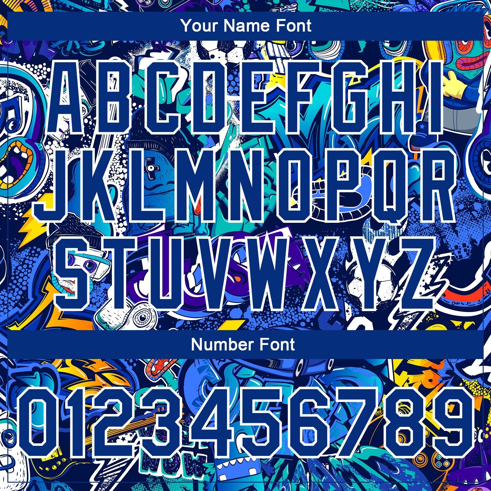 Custom Graffiti Pattern Royal-White Abstract Urban Street Art 3D Bomber Full-Snap Varsity Letterman Jacket photo 7