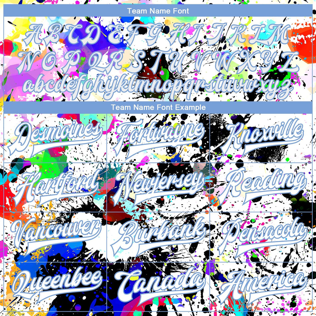 Custom Graffiti Pattern White-Light Blue Splashes 3D Bomber Full-Snap Varsity Letterman Jacket photo 5