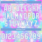 Custom Tie Dye White-Light Blue Rainbow 3D Bomber Full-Snap Varsity Letterman Jacket photo 7