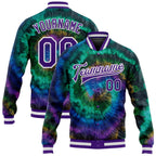 Custom Tie Dye Purple-White Rainbow 3D Bomber Full-Snap Varsity Letterman Jacket photo 1