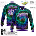 Custom Tie Dye Purple-White Rainbow 3D Bomber Full-Snap Varsity Letterman Jacket photo 5