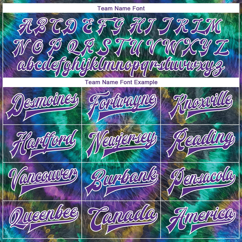 Custom Tie Dye Purple-White Rainbow 3D Bomber Full-Snap Varsity Letterman Jacket photo 6