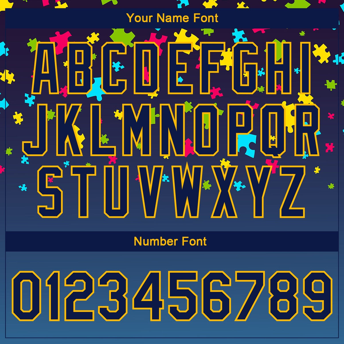 Custom Autism Supporter Awareness Puzzle Pieces Navy-Gold 3D Bomber Full-Snap Varsity Letterman Jacket photo 7