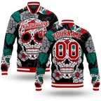 Custom Black Red-White Skull Fashion 3D Bomber Full-Snap Varsity Letterman Jacket