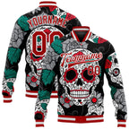 Custom Black Red-White Skull Fashion 3D Bomber Full-Snap Varsity Letterman Jacket photo 1