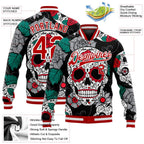 Custom Black Red-White Skull Fashion 3D Bomber Full-Snap Varsity Letterman Jacket photo 5