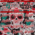 Custom Black Red-White Skull Fashion 3D Bomber Full-Snap Varsity Letterman Jacket photo 6