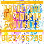 Custom Tie Dye Gold-White Rainbow 3D Bomber Full-Snap Varsity Letterman Jacket photo 6