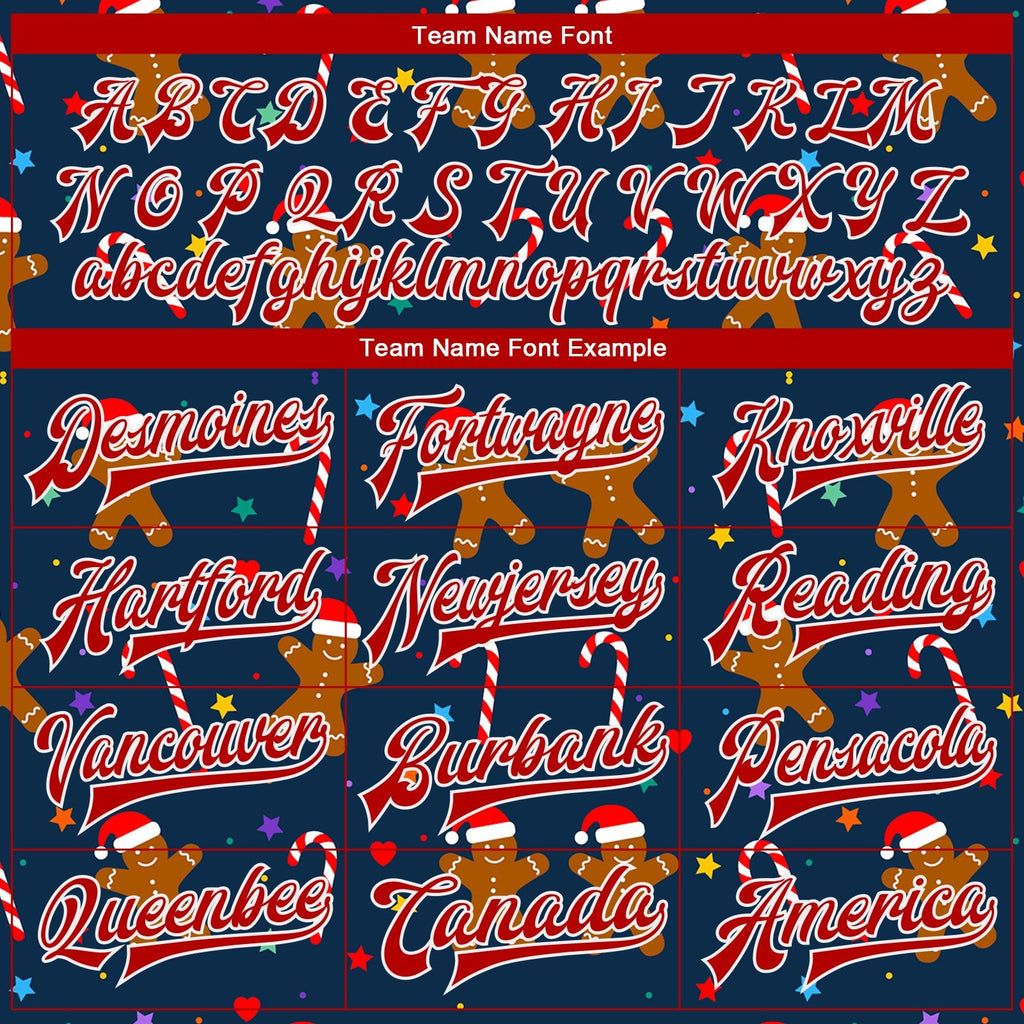 Custom Navy Red-White Christmas 3D Bomber Full-Snap Varsity Letterman Jacket photo 5