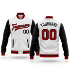 Custom White Red-Black Bomber Full-Snap Varsity Letterman Two Tone Jacket