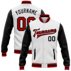 Custom White Red-Black Bomber Full-Snap Varsity Letterman Two Tone Jacket photo 1