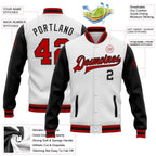 Custom White Red-Black Bomber Full-Snap Varsity Letterman Two Tone Jacket photo 5