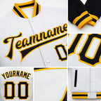 Custom White Black-Gold Bomber Full-Snap Varsity Letterman Two Tone Jacket detail