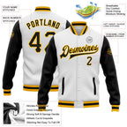 Custom White Black-Gold Bomber Full-Snap Varsity Letterman Two Tone Jacket photo 5
