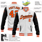 Custom White Orange-Black Bomber Full-Snap Varsity Letterman Two Tone Jacket photo 5