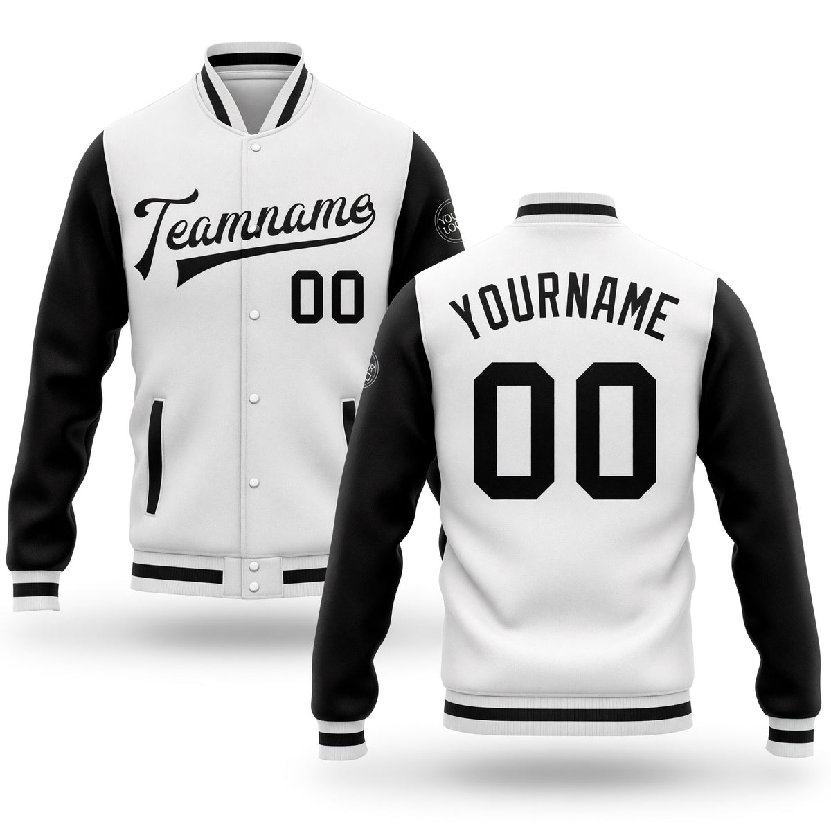 Custom White Black Bomber Full-Snap Varsity Letterman Two Tone Jacket