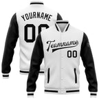 Custom White Black Bomber Full-Snap Varsity Letterman Two Tone Jacket photo 1